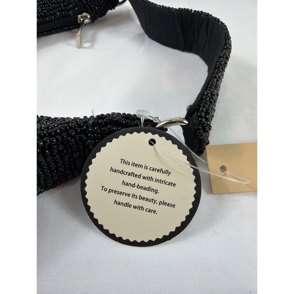 New Handcrafted Black Beaded Crescent Moon Star Purse Bag Handcrafted India NWT - Picture 5 of 11